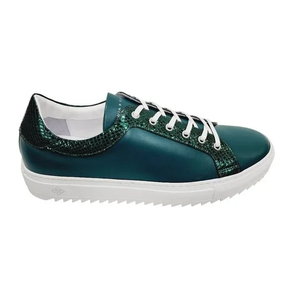 New Tiannia Barnes Men’s Billy Leather Low-Top Ebony Olive Sneaker Shoes Size 12